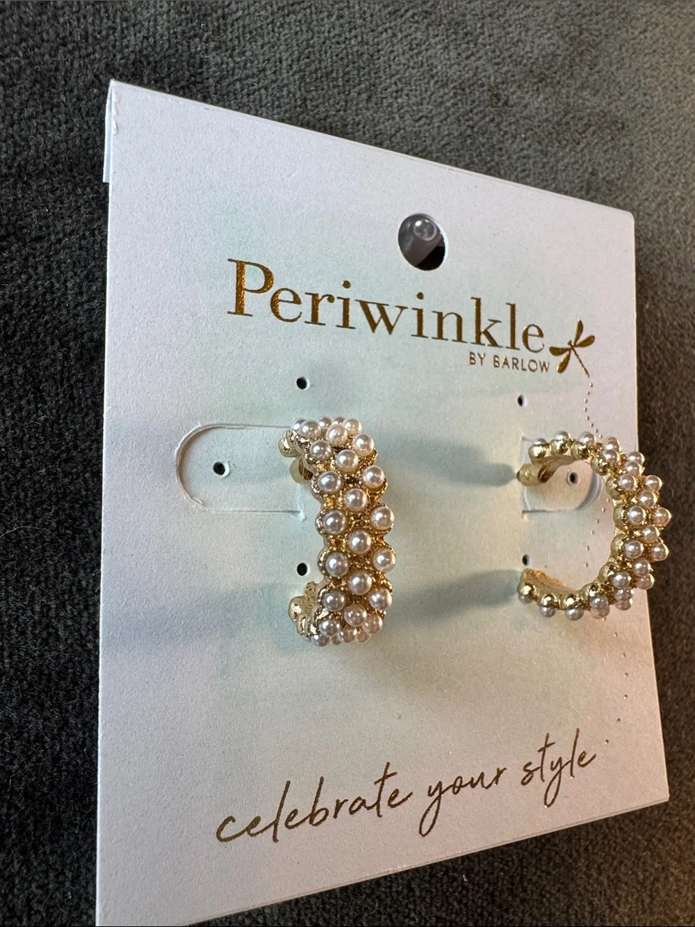 0437-Periwinkle by Barlow Gold Pearl-Cluster Cuff Hoop Earrings